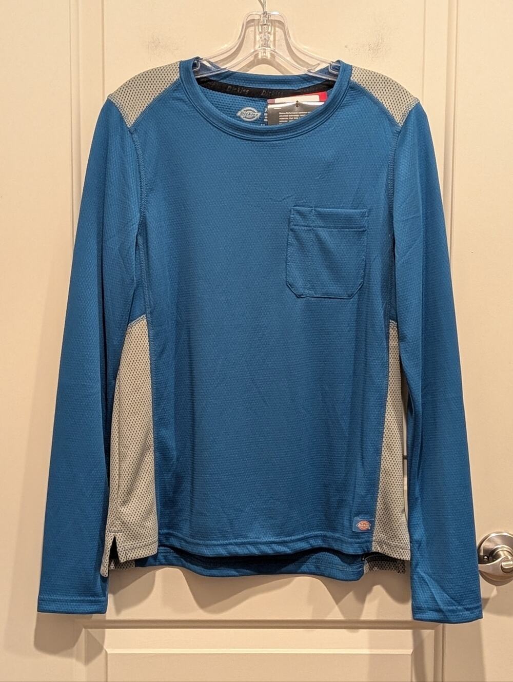 Dickies Blue Long-Sleeve Performance Tee with Gray Panels Medium